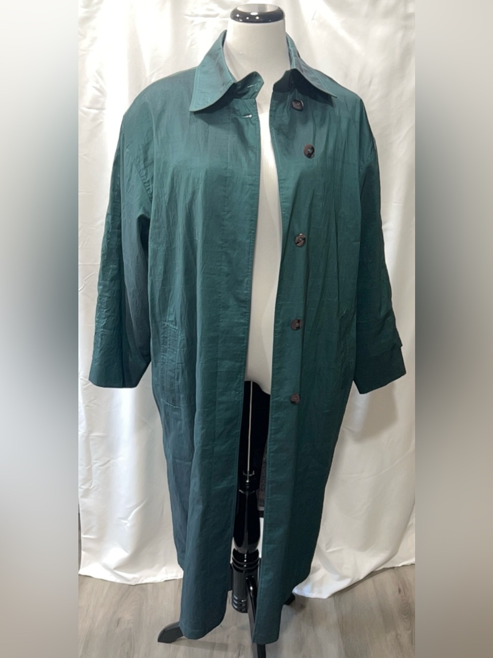 Forecaster of Boston Green Trench Coat Size 13/14 Zip Out Plaid Wool Blend Liner